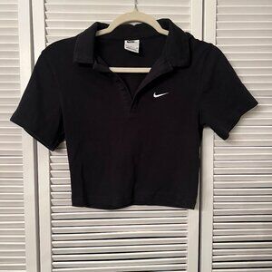 Nike Women's Essentials Stretch Crop Polo Black/White Size S